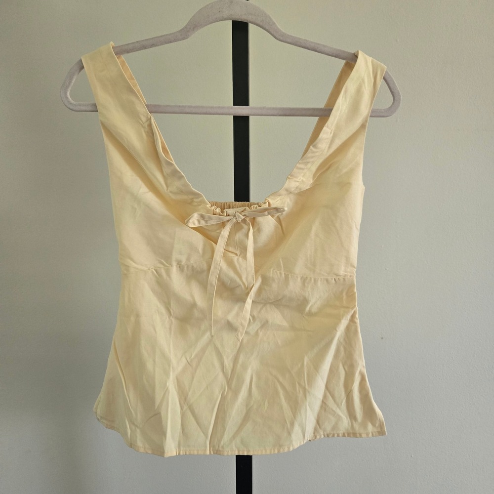 Banana Republic XXS Butter Yellow Tie Front Smocked Sleeveless Top New Coquette